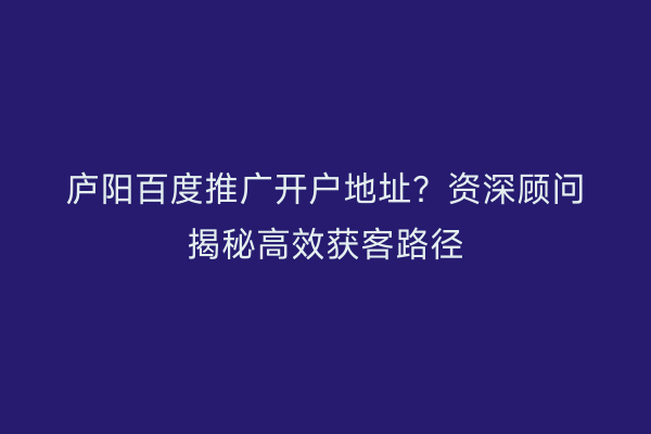 庐阳百度推广开户地址?资深顾问揭秘高效获客路径