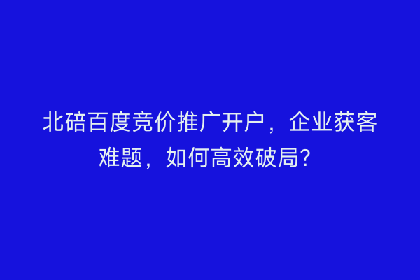 北碚百度竞价推广开户，企业获客难题，如何高效破局？