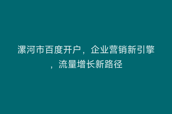 漯河市百度开户，企业营销新引擎，流量增长新路径