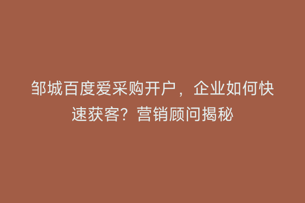 邹城百度爱采购开户，企业如何快速获客？营销顾问揭秘