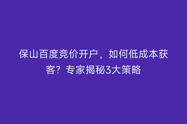 保山百度竞价开户，如何低成本获客？专家揭秘3大策略