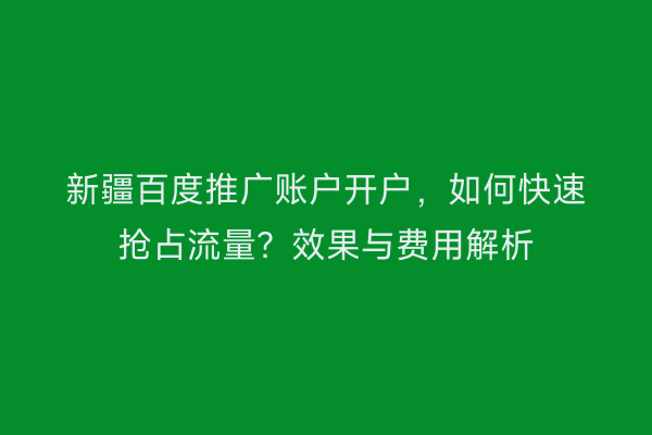 新疆百度推广账户开户，如何快速抢占流量？效果与费用解析