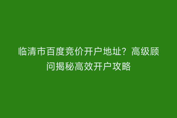 临清市百度竞价开户地址？高级顾问揭秘高效开户攻略