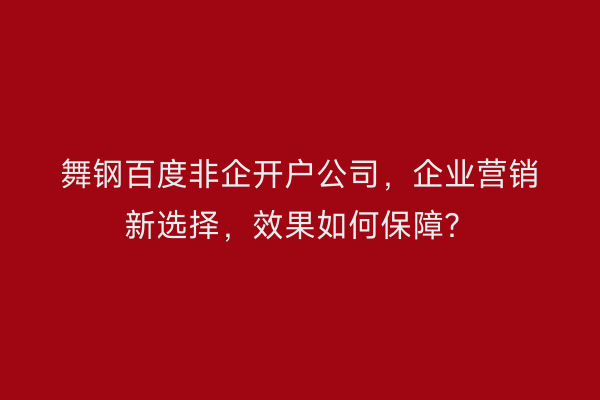 舞钢百度非企开户公司，企业营销新选择，效果如何保障？