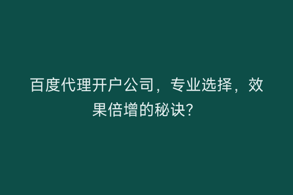 百度代理开户公司，专业选择，效果倍增的秘诀？