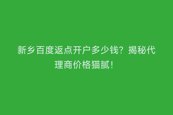 新乡百度返点开户多少钱？揭秘代理商价格猫腻！