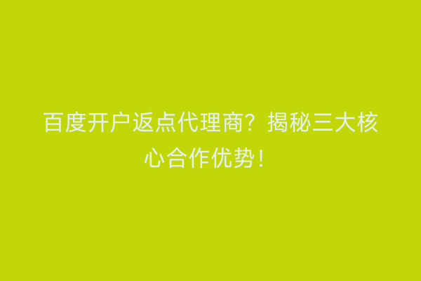 百度开户返点代理商？揭秘三大核心合作优势！
