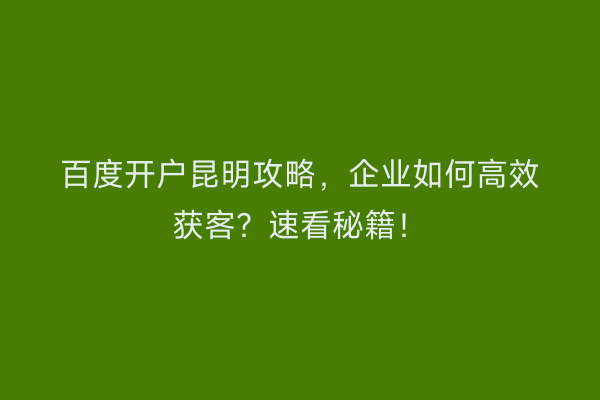 百度开户昆明攻略，企业如何高效获客？速看秘籍！