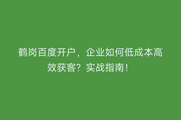 鹤岗百度开户,企业如何低成本高效获客?实战指南!