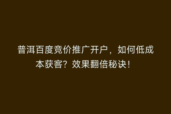 普洱百度竞价推广开户，如何低成本获客？效果翻倍秘诀！