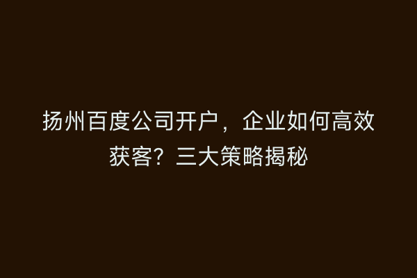 扬州百度公司开户，企业如何高效获客？三大策略揭秘
