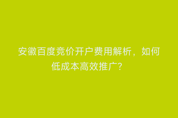 安徽百度竞价开户费用解析，如何低成本高效推广？