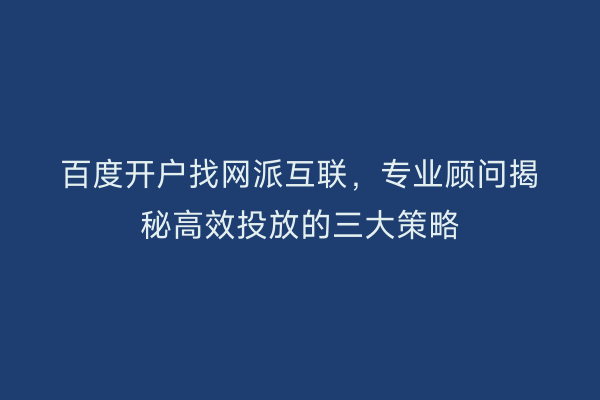 百度开户找网派互联，专业顾问揭秘高效投放的三大策略
