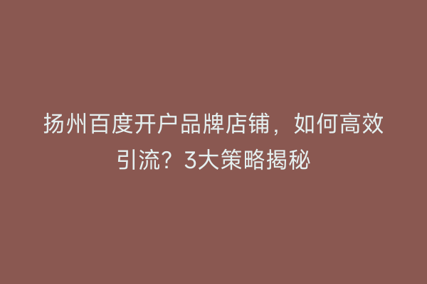 扬州百度开户品牌店铺，如何高效引流？3大策略揭秘