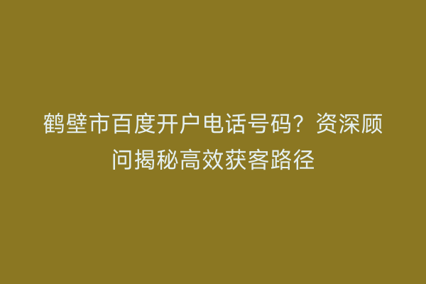 鹤壁市百度开户电话号码？资深顾问揭秘高效获客路径
