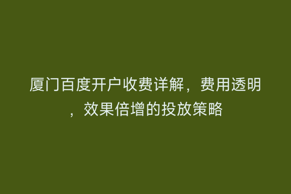 厦门百度开户收费详解，费用透明，效果倍增的投放策略