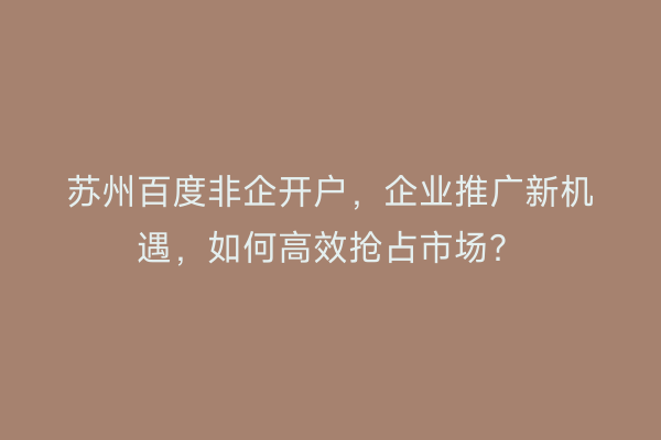 苏州百度非企开户，企业推广新机遇，如何高效抢占市场？