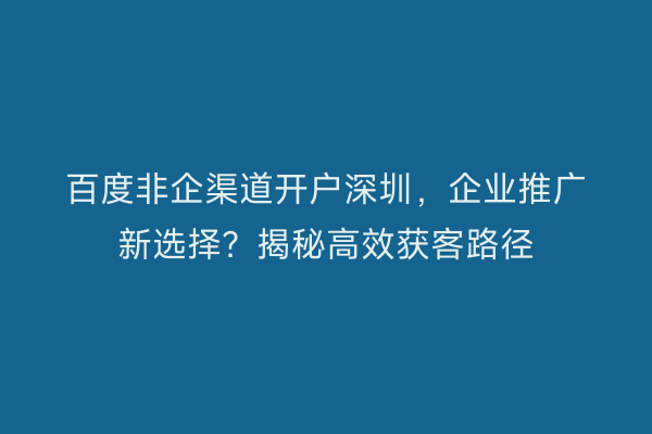 百度非企渠道开户深圳，企业推广新选择？揭秘高效获客路径