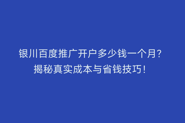 银川百度推广开户多少钱一个月？揭秘真实成本与省钱技巧！