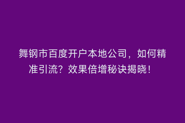 舞钢市百度开户本地公司，如何精准引流？效果倍增秘诀揭晓！