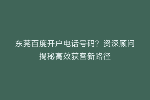东莞百度开户电话号码？资深顾问揭秘高效获客新路径
