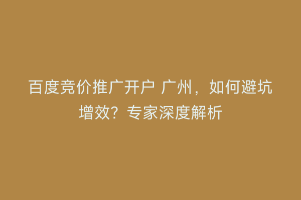 百度竞价推广开户 广州,如何避坑增效?专家深度解析