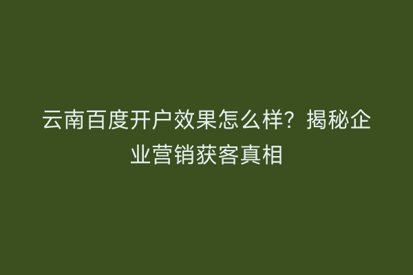 云南百度开户效果怎么样？揭秘企业营销获客真相
