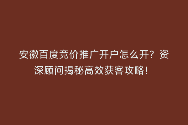 安徽百度竞价推广开户怎么开？资深顾问揭秘高效获客攻略！