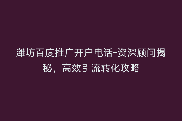 潍坊百度推广开户电话-资深顾问揭秘，高效引流转化攻略