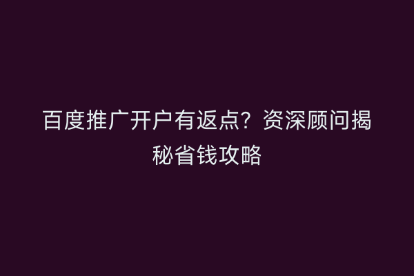 百度推广开户有返点？资深顾问揭秘省钱攻略