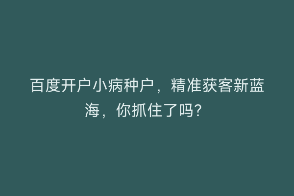 百度开户小病种户，精准获客新蓝海，你抓住了吗？