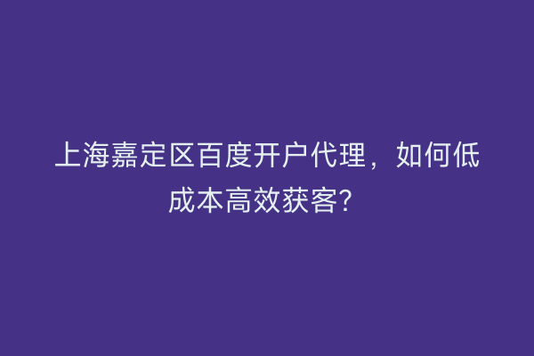 上海嘉定区百度开户代理，如何低成本高效获客？