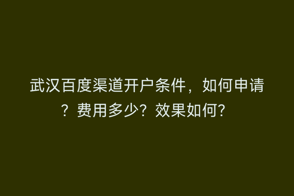 武汉百度渠道开户条件，如何申请？费用多少？效果如何？