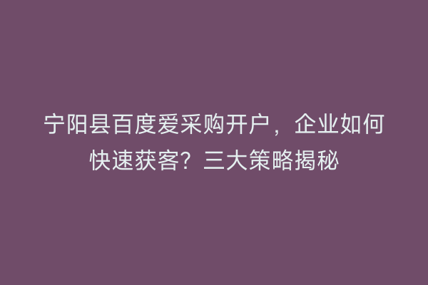宁阳县百度爱采购开户,企业如何快速获客?三大策略揭秘