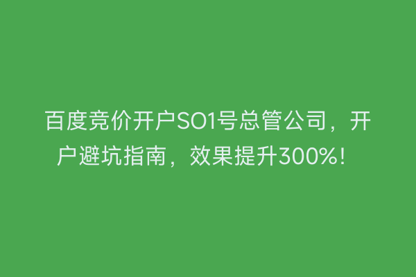 百度竞价开户SO1号总管公司，开户避坑指南，效果提升300%！