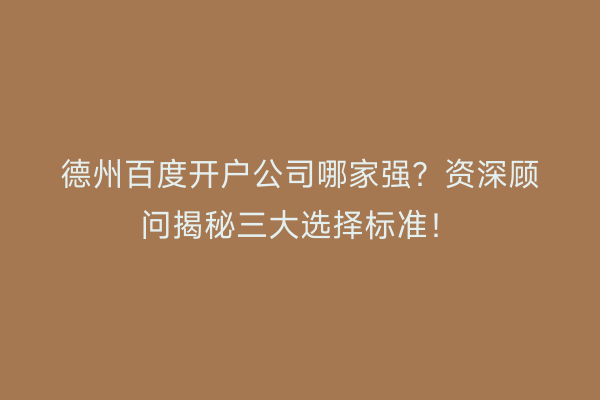 德州百度开户公司哪家强？资深顾问揭秘三大选择标准！