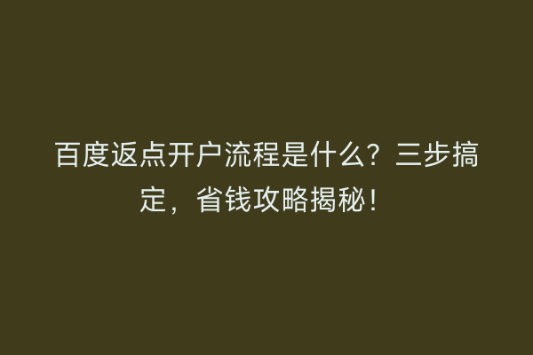 百度返点开户流程是什么？三步搞定，省钱攻略揭秘！