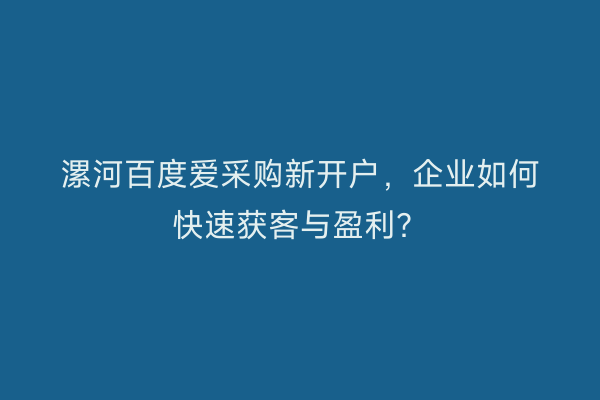 漯河百度爱采购新开户，企业如何快速获客与盈利？