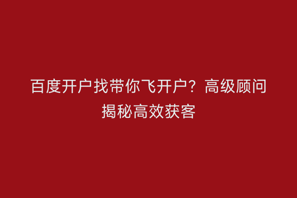 百度开户找带你飞开户？高级顾问揭秘高效获客