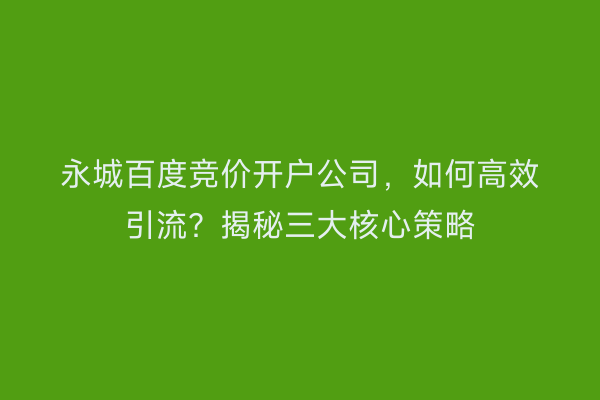 永城百度竞价开户公司，如何高效引流？揭秘三大核心策略