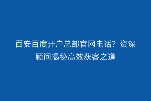 西安百度开户总部官网电话?资深顾问揭秘高效获客之道