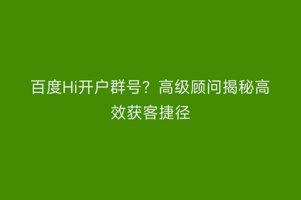 百度Hi开户群号？高级顾问揭秘高效获客捷径