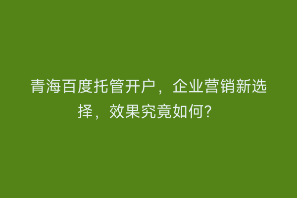 青海百度托管开户，企业营销新选择，效果究竟如何？