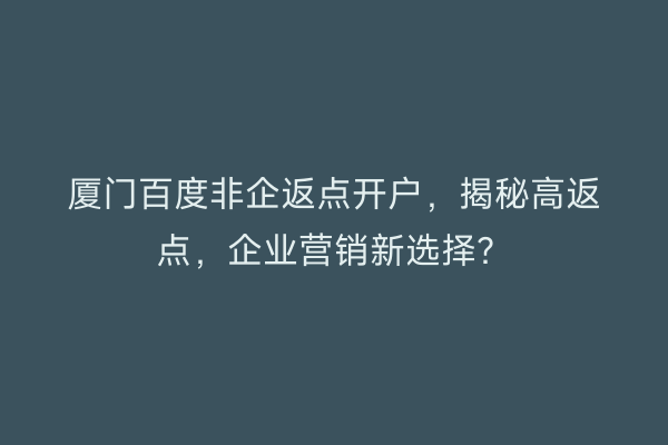 厦门百度非企返点开户，揭秘高返点，企业营销新选择？