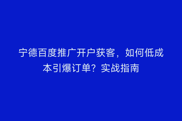 宁德百度推广开户获客,如何低成本引爆订单?实战指南