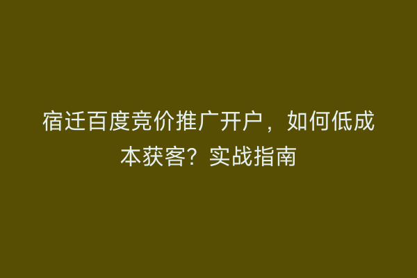 宿迁百度竞价推广开户,如何低成本获客?实战指南
