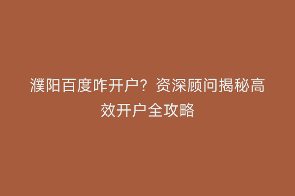 濮阳百度咋开户？资深顾问揭秘高效开户全攻略