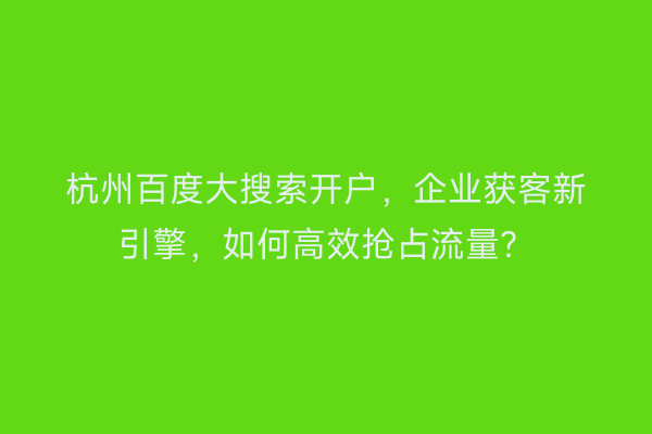 杭州百度大搜索开户，企业获客新引擎，如何高效抢占流量？