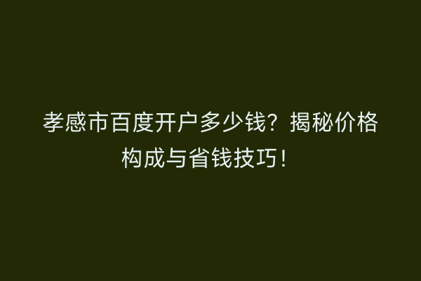 孝感市百度开户多少钱？揭秘价格构成与省钱技巧！
