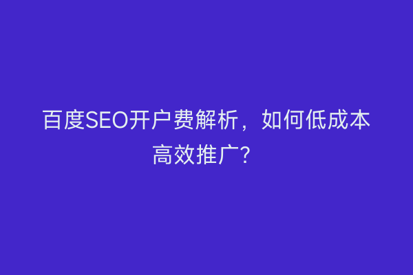 百度SEO开户费解析，如何低成本高效推广？